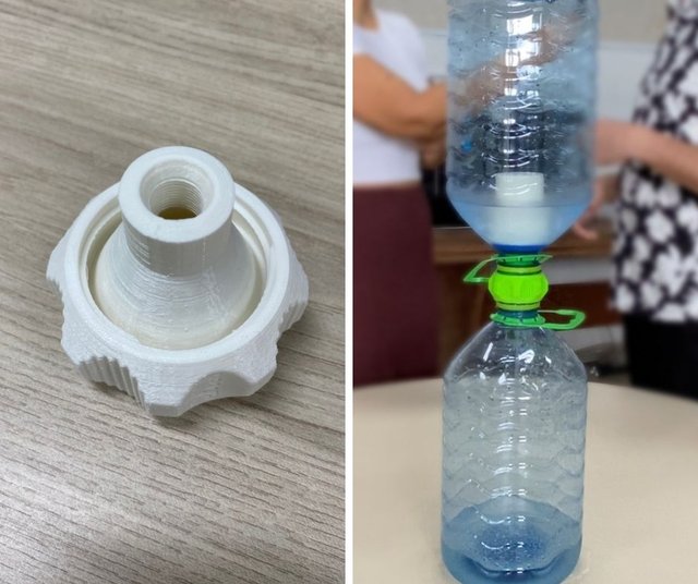 O adaptador é produzido por impressora 3D para um filtro de cerâmica ou carvão ativo